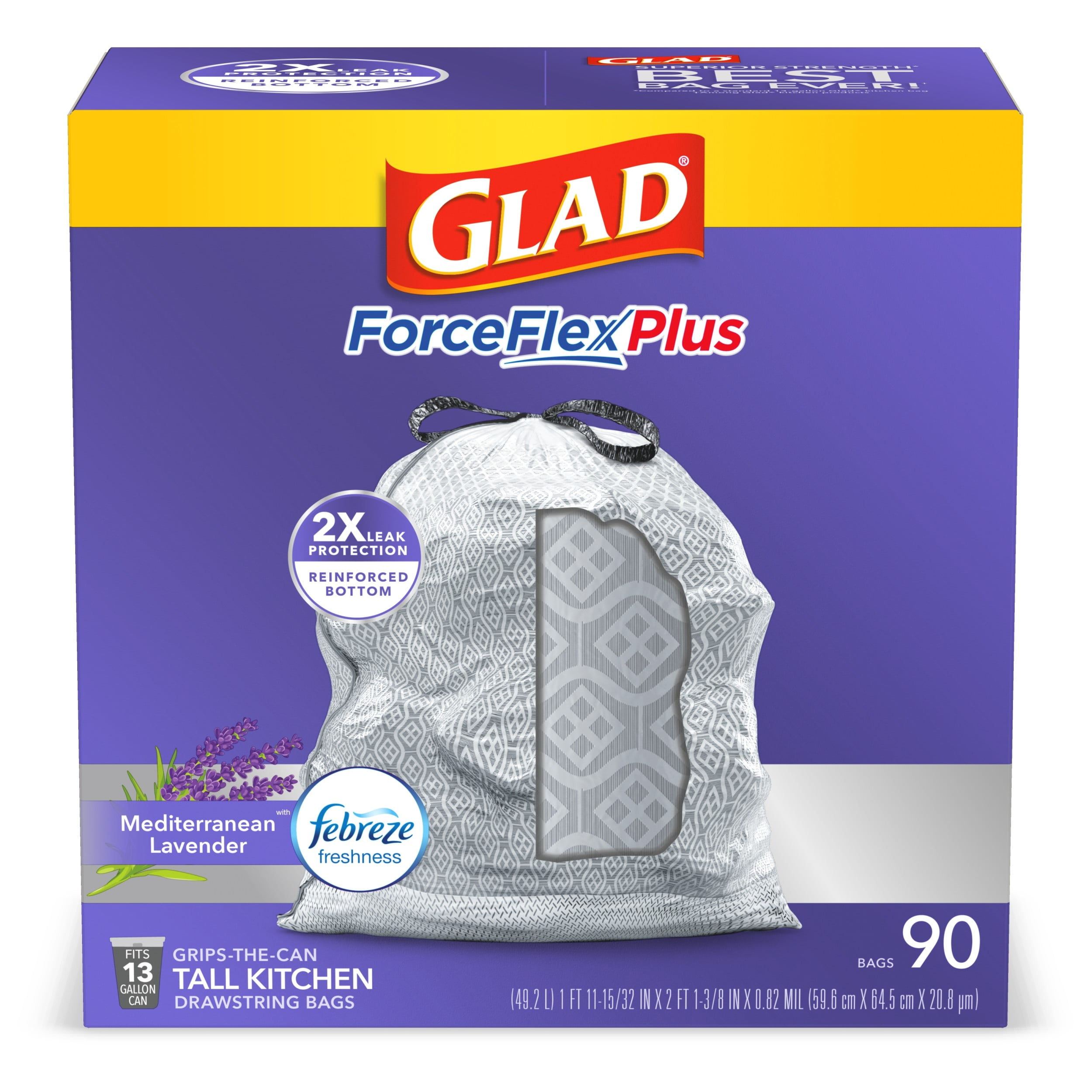Glad ForceFlexPlus Tall Kitchen Drawstring Trash Bags Mediterranean