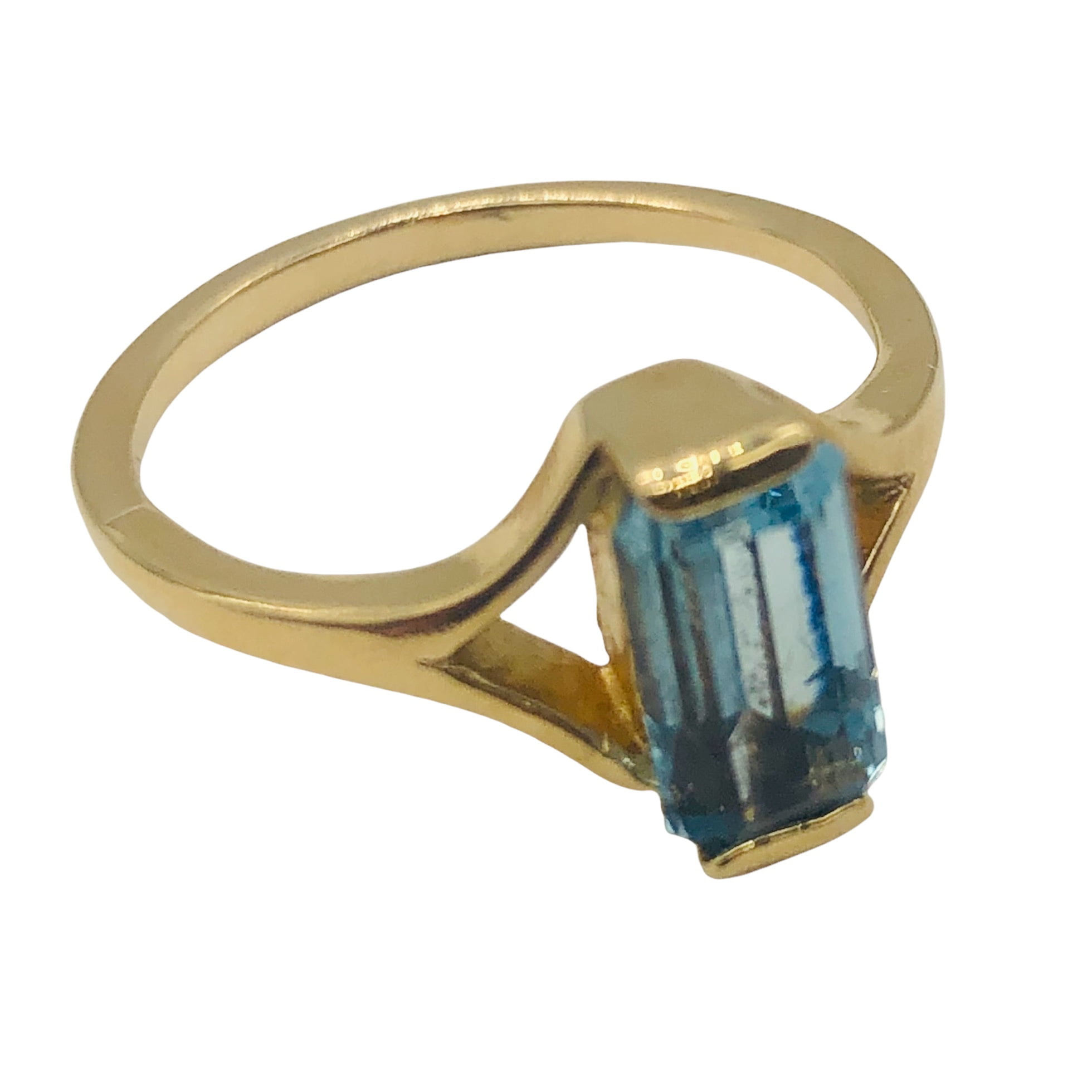 Blue Topaz 2 Carat Solid 14K Yellow Gold Ring | Size 7 |