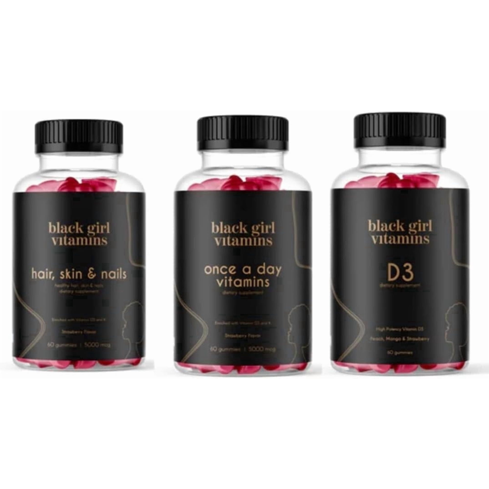 Black Girl Vitamins Look Good Feel Good Bundle – Hair Skin & Nails, Vitamin D3 2000IU & Once a Day Multivitamin - Women's Supplement Bundle – Energy, Immunity & Beauty Support