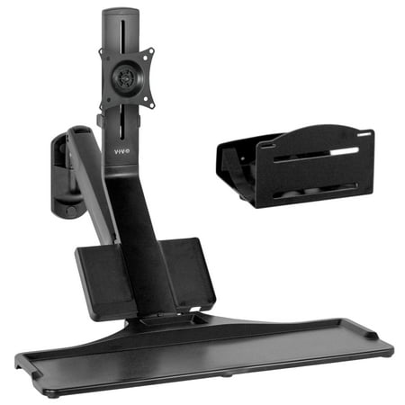 VIVO Premium Single Monitor & Keyboard Counterbalance Sit-Stand Wall Mount and CPU Holder