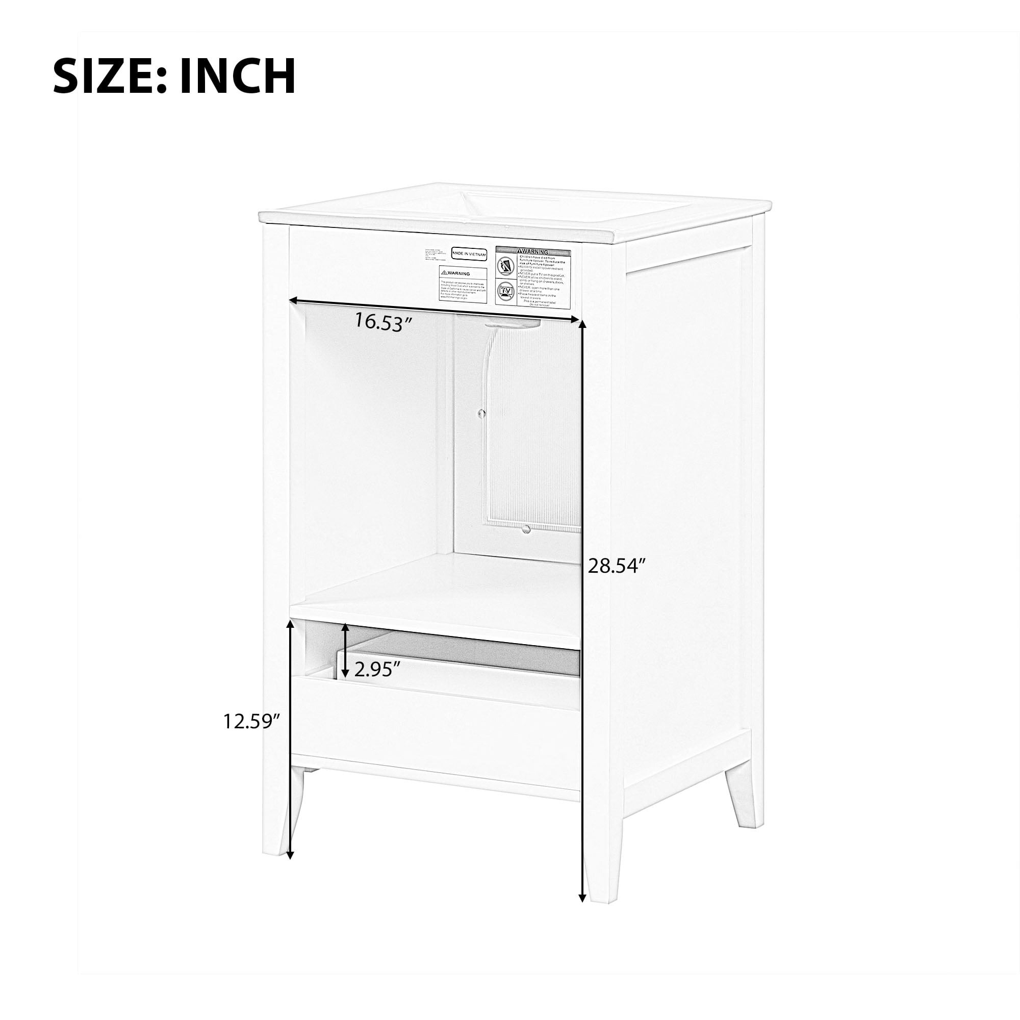 Euroco 24-Inch Bathroom Vanity with Sink – White Freestanding Cabinet with Glass Door, Drawer, Soft-Close Door & Ceramic Basin – Solid Wood Frame
