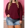 thumbnail image 4 of Women'S Long Sleeve Round Neck Soft Basic Batwing Sleeve Knitted Loose Pullover Autumn Fashion Clothing Wine Red XXXL, 4 of 7