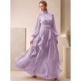 thumbnail image 5 of Mauve Purple Womens Elegant Long Sleeve Pleated Maxi Dress With Ruched, 5 of 6