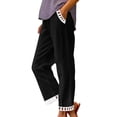 thumbnail image 2 of Weiqiqre Linen Pants Women High Waist Drawstring Cinch Bottom with Button Cotton Loose Casual Trouser with Pockets, 2 of 6