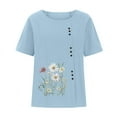 thumbnail image 4 of Blouses for Women Plus Size Round Neck Casual Linen Print Short Sleeve Button Tunic Pullover Tops, 4 of 5