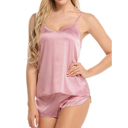 

Women Sexy Solid Satin Cami+Shorts Lingerie Sleepwear Set