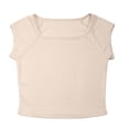 thumbnail image 4 of Landzoo Girls T Shirt Solid Color Short Sleeve Square Collar Shirt Summer Cozy Soft Toddler Kids Girls Tees Size 4-5 Years Beige, 4 of 9