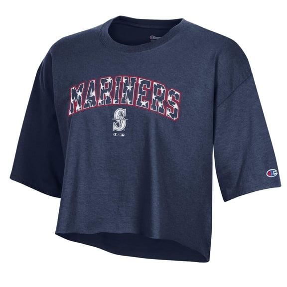 Women's Champion Navy Seattle Mariners Boyfriend Cropped Americana T-Shirt