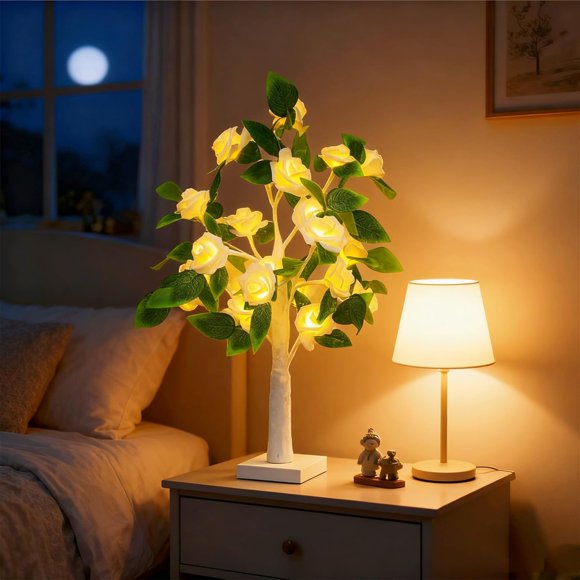 LED Artificial Palm Tree Lights Decorative Table Lamps 3xAA Battery or USB Powered for Summer Party Poolside Indoor Home Fireplace Bedroom Office Decor(23.6Inch/60CM)