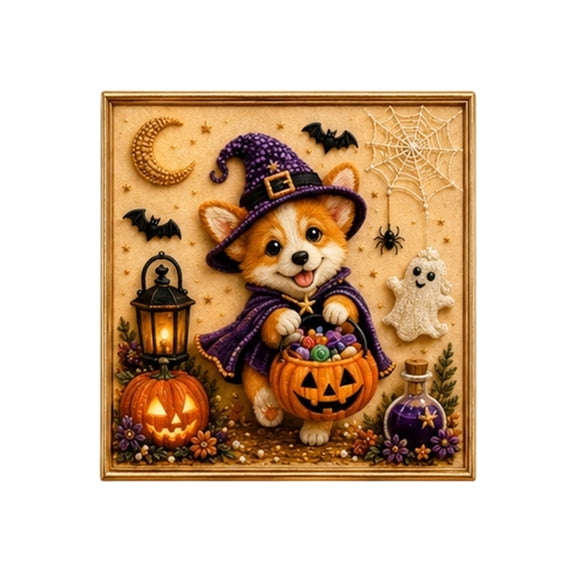 Halloween Diamond Art Cute Corgi Witch Design 5D Diamond Painting Kit for Adults Spooky Cute Wall Art Home Halloween Decor Fall Seasonal Craft Kit 1 Pack