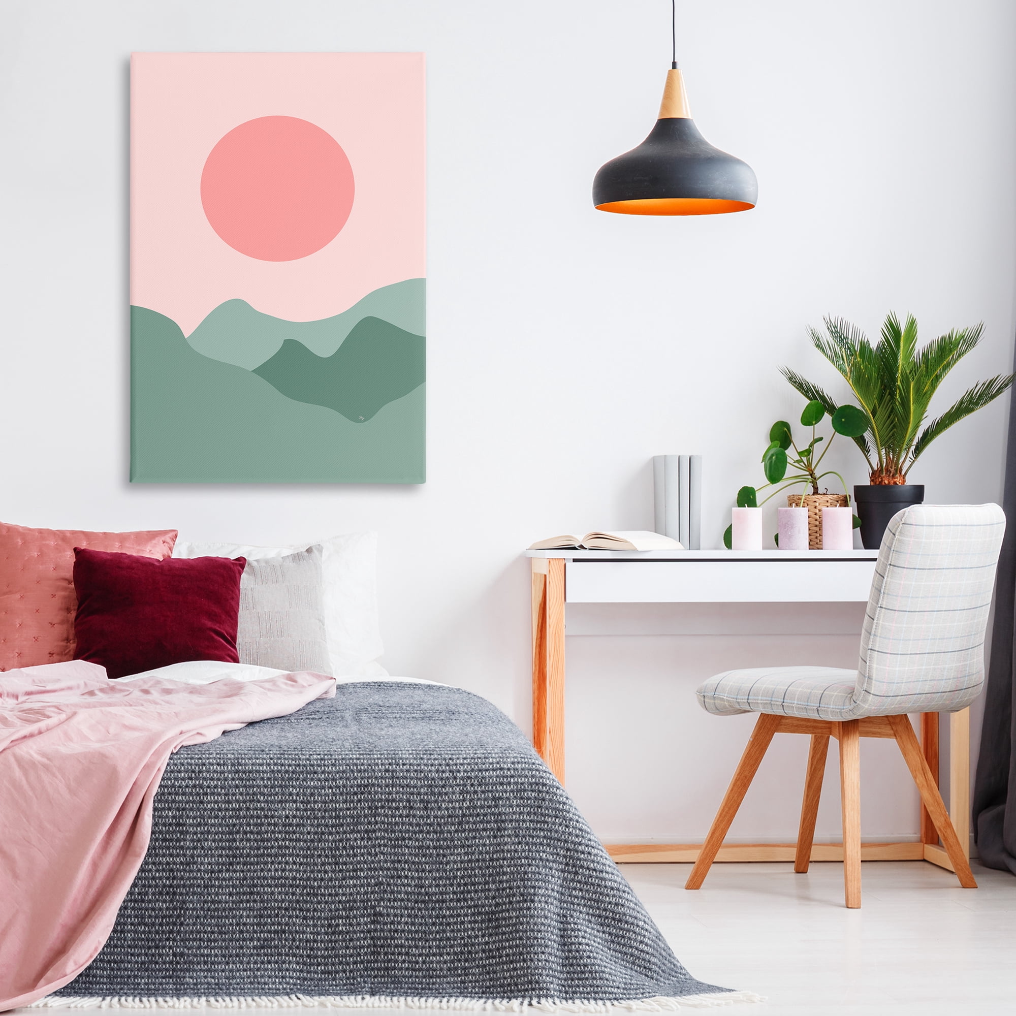 Stupell Industries Pink Sun Green Mountains Landscape & Nature Painting Wrapped Canvas Art Print Wall Art, 30 x 45