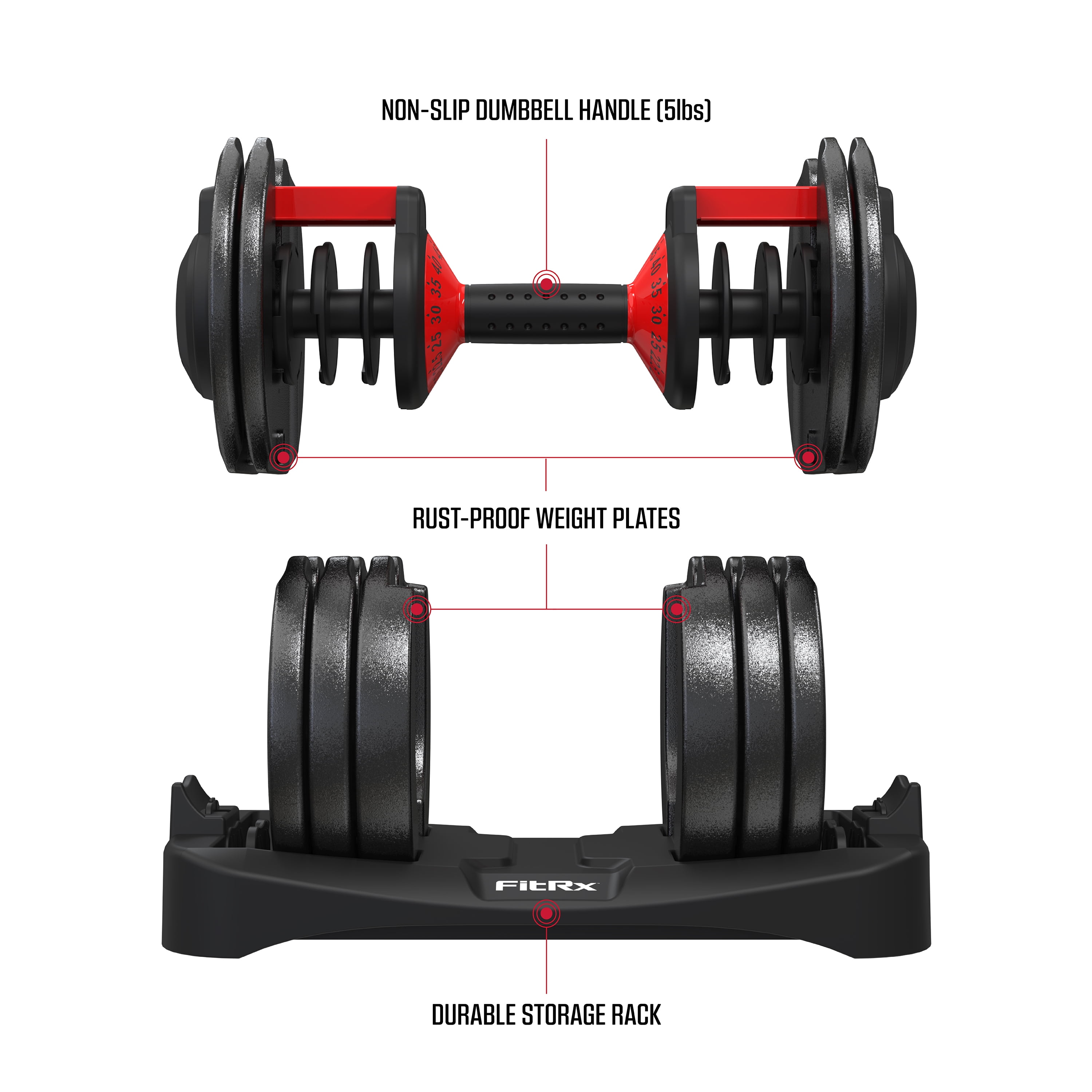 FitRx SmartBell XL, 90lb Adjustable Dumbbell Set with Quick-Select Weights for Home Gym
