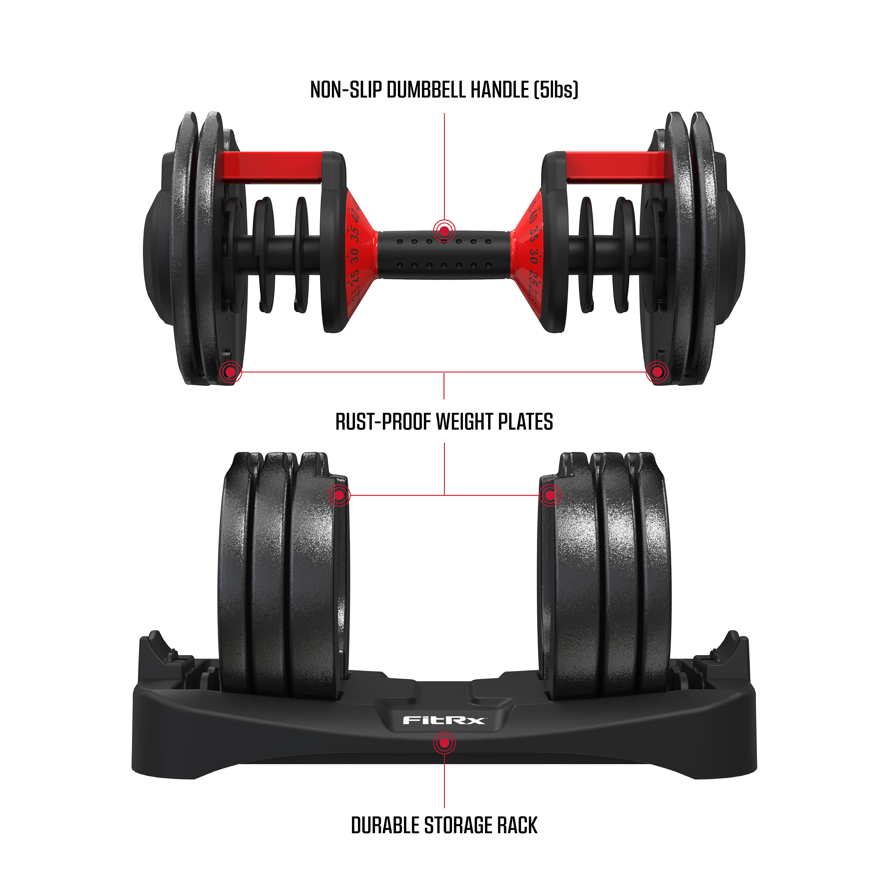 FitRx SmartBell XL, Quick-Select Adjustable Dumbbell, 10-90 lbs. Weight, Black, Single - image 2 of 10