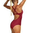 thumbnail image 4 of Alove Sexy V Neck Ruched One Piece Swimwear for Women Double Straps Bath Suit Monkini, 4 of 4