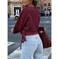 thumbnail image 6 of Women'S V Neck Wrap Sweater Long Lantern Sleeve Cinched Waist Crop Tops Fall Knitwear Red M, 6 of 8