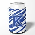 thumbnail image 2 of Letter K Initial Monogram - Tiger Stripe Blue and White Can Beverage Insulator Hugger, 2 of 5