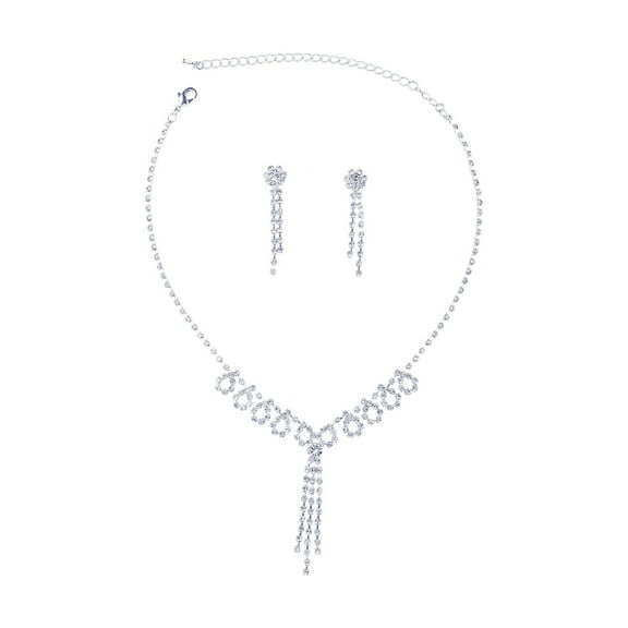 Bridal Jewelry Set Silver Crystal Rhinestone Chain Necklace Earring Set