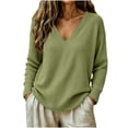 thumbnail image 2 of Kadlawus Long Sleeve Loose V Neck Pullover Women Fall Knit Sweater Cozy Soft Plus Size Tunic Tops for Commute Weekend Travel Holiday Casual Wear, Green L, 2 of 6