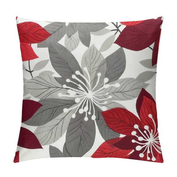 Decorative Throw Pillow Covers Set of  Wine Red Pillow Covers Inch Couch Pillow Covers for Sofa Living Room Outdoor Throw Pillow Cover Linen Floral Flower Farmhouse Pillowcase