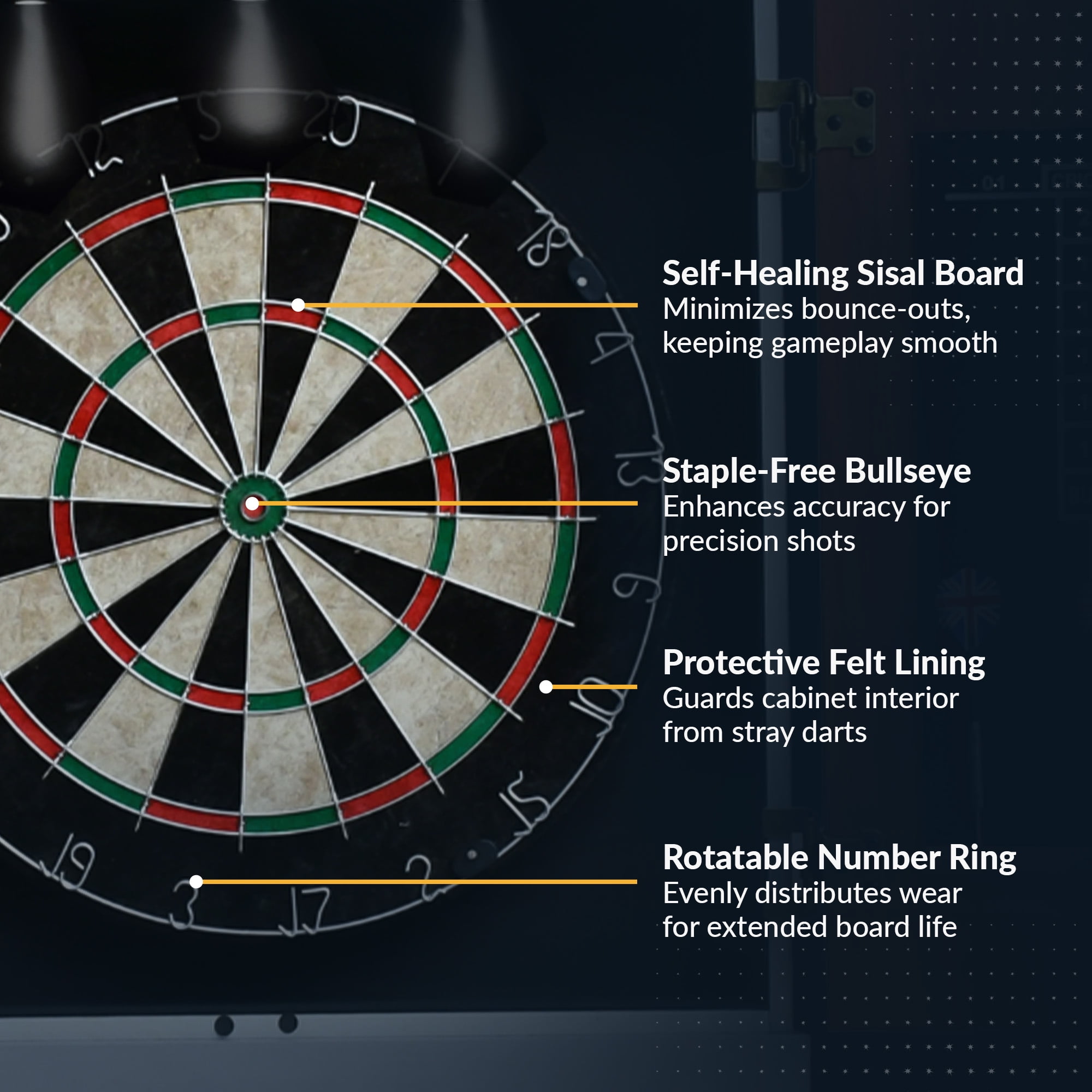 Hathaway Geneva Dartboard Cabinet with Integrated Lighting, Grain/Black/Gray