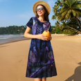 thumbnail image 4 of Goofa Fantasy Dragon In Cathedral Pattern Women Summer Short Sleeve Midi Dress with Pockets Casual Aline Flowy Tshirt Dress Vocation Beach Sundress, 4 of 6