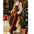 thumbnail image 6 of Vynhevius Women's Corduroy Bib Overalls Adjustable Straps Wide Leg Pockets Loose Casual Winter One Piece Pants, 6 of 8