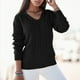 thumbnail image 2 of Gibobby Suéter para mujer, Suéter de punto corto con cuello en V para mujer, manga larga, hombros caídos, acanalado(Negro,CH), 2 of 5