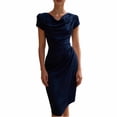 thumbnail image 2 of NTACZA Womens Summer Dresses Wedding Guest Dresses Midi Formal Cowl Neck Bodycon Ruched Waist Blue L, 2 of 5