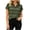 Army Green, variant on Women’s Blouse Lapel Collar Wave Geometric Print Rolled Cuff Short Sleeve Button Front Loose Fit Top Breathable Crinkle Textured Casual Shirt Trendy Boho Summer Tee