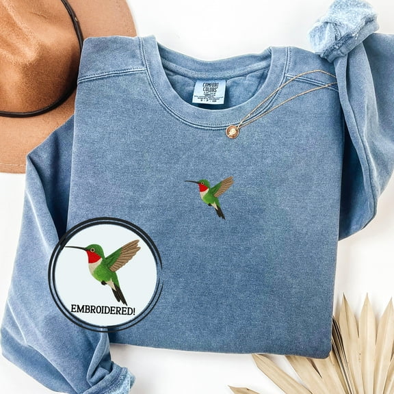 Hummingbird Embroidered embroidery sweatshirt unisex Ruby throated bird birder gift Maine shirt stitched mom dad gardener garden nature love
