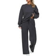 thumbnail image 3 of 2 Piece Sets for Women Casual Outfits Long Sleeve Sweatshirt Wide Leg Sweatpant Sweatsuit Loungewear Set Tracksuit Dark Gray M, 3 of 6