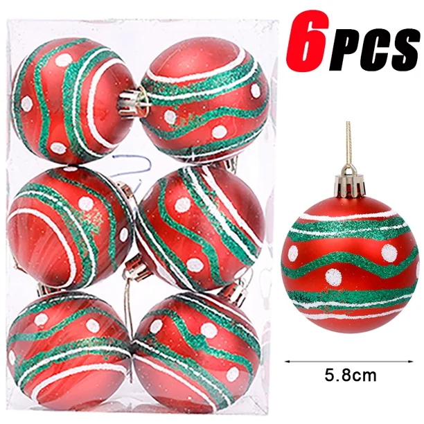 6 piezas de adornos de bolas de Navidad, copos de nieve de Papá Noel, colgante para árbol de Navidad, regalos de Navidad para el hogar, decoración de fiesta de Navidad