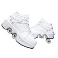 thumbnail image 1 of Chaussures de Marche Automatiques à Roues Déformables à Double Rangée, Patins à Roulettes à Déformation Invisible 2 en 1, Patins à Poulie Amovibles, Patinage Parkour (Blanc Haut, US 10.5), 1 of 4