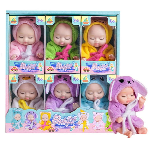Set of 6 Sleep Baby Doll Cute Baby Doll With Clothes 11cm Mini