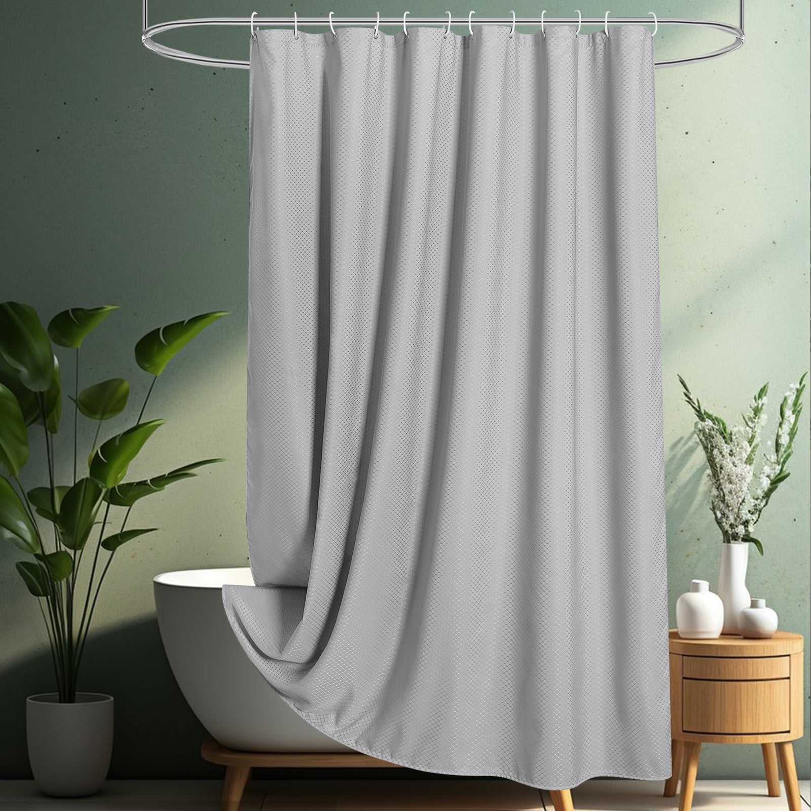 Inosoo Waffle Shower Curtain, 72"x72" Gray Fabric Shower Curtains, Heavy Duty Cloth Shower Curtain Bathroom Sets(13 Pieces)