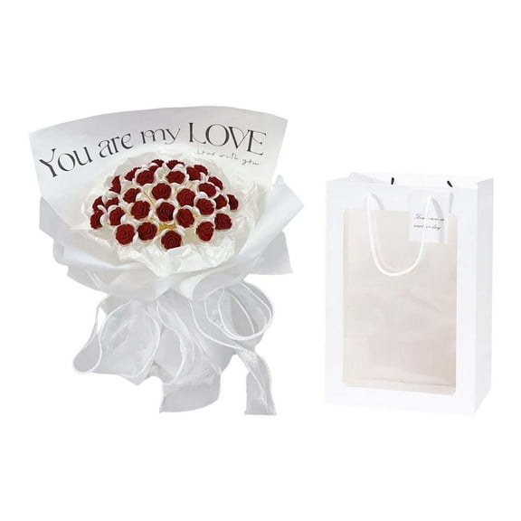 Bouquet Making Materials Roses Bouquet with Wrapping Paper Handmade DIY Bouquet Set Flower Making Set for Wedding Bride Valentine Home Decor Red 33pcs