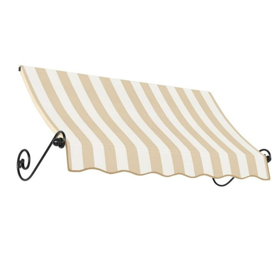 Awntech 8.375 ft Charleston Fixed Awning Acrylic Fabric, Linen/White Stripe