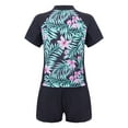 thumbnail image 4 of RUNQHUI Girls 2pcs Tankini Set Printed Short Sleeves Swimming Suit Rash Guard Set with UPF 50+ Summer Lily Pink 16, 4 of 7