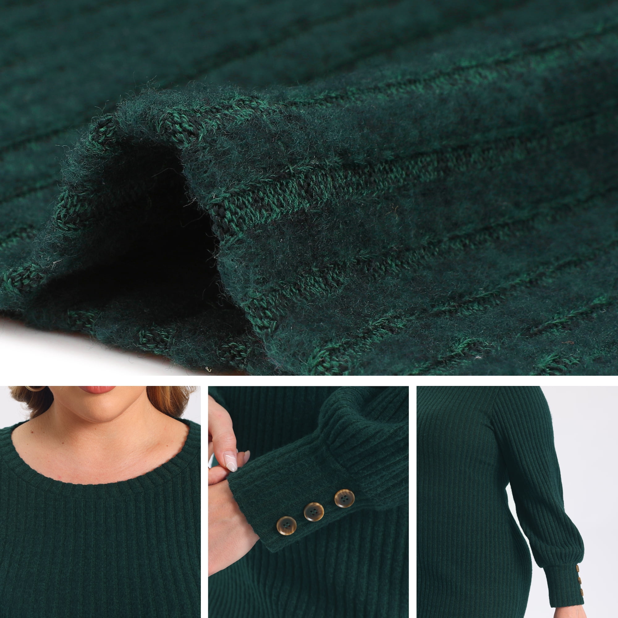 DARING DIVA Women's Plus Sweater Ribbed Knit Lantern Sleeve Dress 3X Dark Green