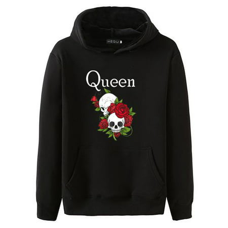 Fancyleo King And Queen Skull Printed Hoodie Casual Long Sleeve Couple Hooded Sweatshirts Best Gift For Your