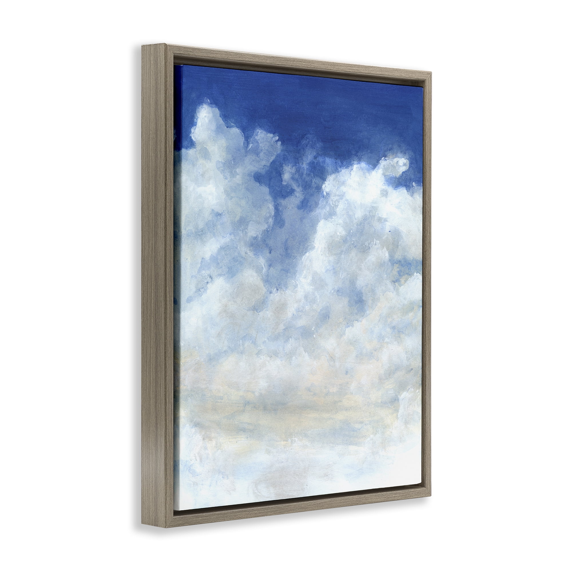 Stupell Industries Full Clouds in Blue Sky Landscape & Nature Painting Brown Floater Framed Canvas Art Print Wall Art, 25 x 31