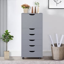 Naomi Home Adult 6-Drawer Dresser with Cabinet, Mobile Storage Unit with Lockable Wheels for Small Spaces, Gray