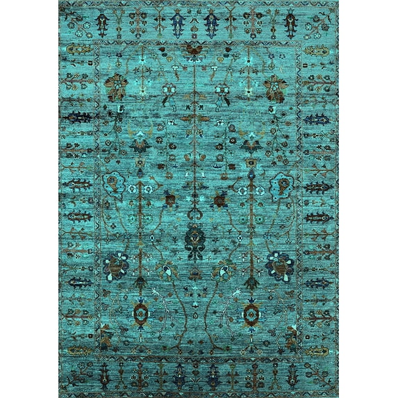 Ahgly Company Machine Washable Indoor Rectangle Oriental Turquoise Blue Industrial Area Rugs, 2' x 3'