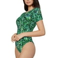 thumbnail image 2 of Easygdp Monstera Leaves Women's One-Piece Swimsuit Slim Fit Crew Neck Bodysuit Athletic Swimwear with Concealed Buckle - Medium, 2 of 9
