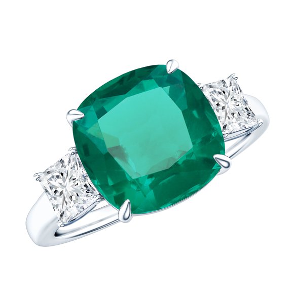 Rosec Jewels Cushion Cut Lab Grown Emerald Solitaire Ring with Moissanite - AAAA Quality (10 mm), 925 Sterling Silver, US 4.00