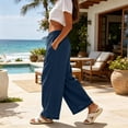 thumbnail image 7 of Lenpel Cotton Linen Pants for Women Lightweight Pleated Wide Leg Baggy Trousers Lounge Flowy Comfy Beach Vacation Clothes, 7 of 7