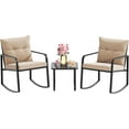thumbnail image 1 of Zocalo Juego de bistró mecedor de 3 piezas, muebles de patio de acero negro, sillas de porche con mesa de centro de vidrio y cojín de respaldo, para balcón, jardín, terraza y patio,amarillo, 1 of 7