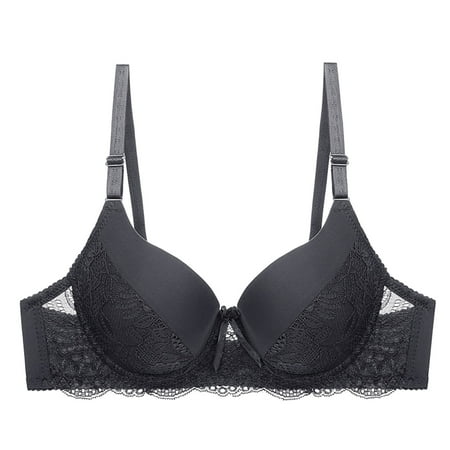 Ecqkame Push Up Bras for Women Lace Bras with Underwire Solid Color Lifting Everyday Bra Underwear A-Black S on Clearance