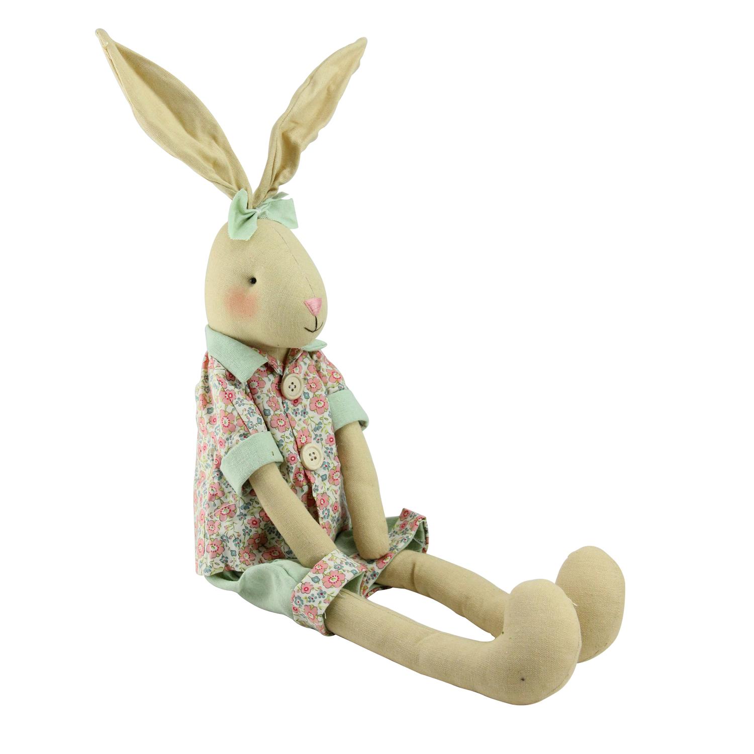 20" Sitting Linen Pink and Green Floral Easter Bunny Rabbit Spring