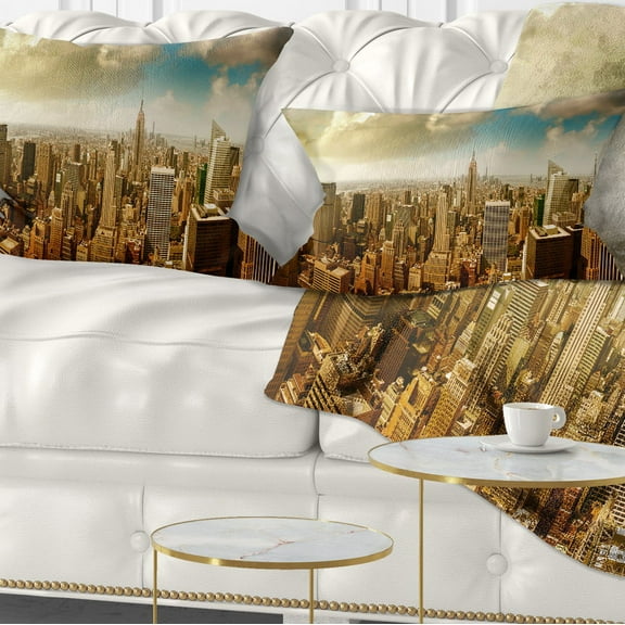 Designart Midtown and Downtown Manhattan - Modern Cityscape Throw Pillow - 12x20